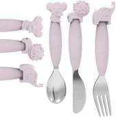 Sztućce dla dzieci - Zestaw silikonowych sztućców dla dzieci Bo Jungle 3 el. różowy - miniaturka - grafika 1