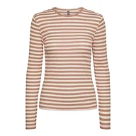 Koszulki i topy damskie - Bestseller A/S Damska koszulka Pcruka Ls Top Noos Bc, Silver Mink/Stripes: cloud Dancer, XS - miniaturka - grafika 1