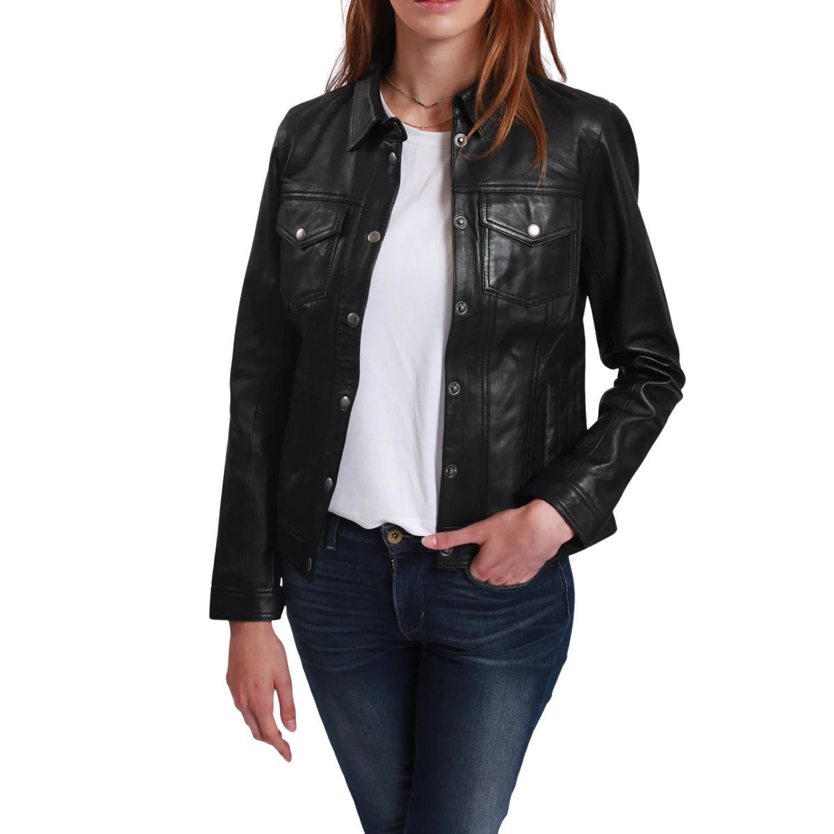 Kurtka damska Chyston Christine skórzana czarna z kołnierzykiem-M