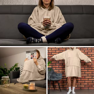 Bluzair Koco Bluza Oversize Kapturem Beżowa 4w1 - Księgarnia OUTLET - miniaturka - grafika 3