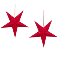 Ozdoby bożonarodzeniowe - Zestaw 2 wiszących gwiazd welurowych LED 45 cm czerwony MOTTI - miniaturka - grafika 1