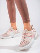 Sneakersy damskie - Różowe sneakersy damskie Shelovet ze ściągaczem - miniaturka - grafika 1