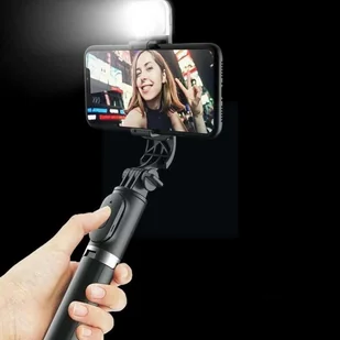 Selfie stick statyw Alogy Tripod uchwyt do telefonu kijek Bluetooth LED Czarny - Selfie stick - miniaturka - grafika 6