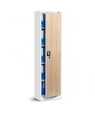 Inne meble biurowe - Szafa metalowa jednodrzwiowa Alex: biała-dąb sonoma 45x185 cm, na segregatory, do biura - miniaturka - grafika 1