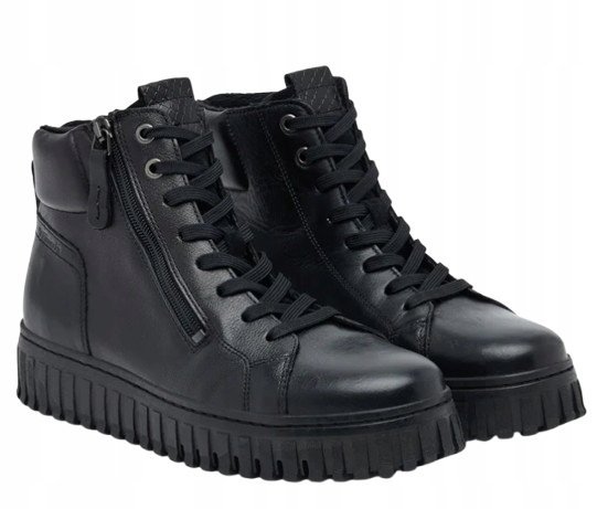 TAMARIS CZARNE DAMSKIE BOTKI SKÓRZANE Z ZAMKIEM NA PLATFORMIE 38 JŁA