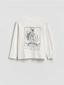 Bluzy dla chłopców - Reserved - Bawełniany longsleeve z nadrukiem - złamana biel - miniaturka - grafika 1
