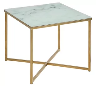 Stolik kawowy złoty metalowy szklany MARMUR 50 cm - Ławy i stoliki kawowe - miniaturka - grafika 1