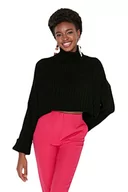 Bluzy damskie - Trendyol Damska bluza z golfem, jednokolorowa, zwykła, czarna, L, Czarny - miniaturka - grafika 1