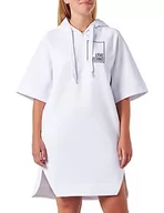 Sukienki - Love Moschino Damska sukienka z kapturem, luźna, biała, rozmiar S, optical white, S - miniaturka - grafika 1