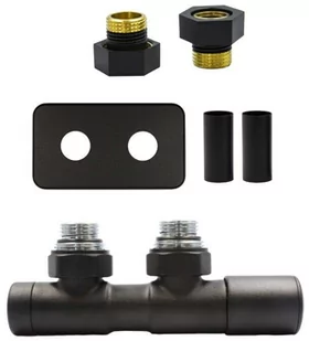 Zawór regulacyjny 50mm TWINS czarny strukturalny prawy GZ1/2 All in One rozeta zespolona prostokątna - Zawory i kraniki - miniaturka - grafika 1