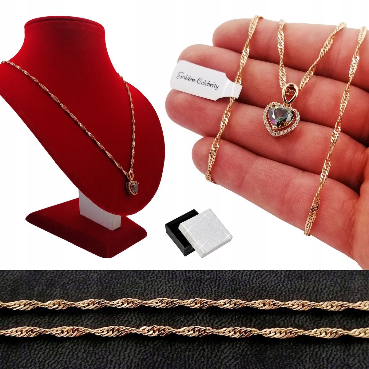 Piękny Złoty Naszyjnik Serce Prezent Dla Niej 18K