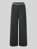 Spodnie damskie - Spodnie materiałowe z szeroką nogawką i elastycznym pasem model ‘KATE’ - miniaturka - grafika 1