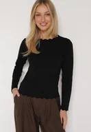 Swetry damskie - Czarny Sweter z Wiskozą Ozdobiony Falbankami Mevita - miniaturka - grafika 1