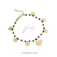Bransoletki - ankabizuteria.pl Bransoletka srebrna pozłacana z czarnymi onyksami - - miniaturka - grafika 1