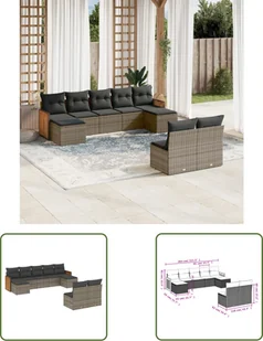 The Living Store 9-częściowa sofa ogrodowa z poduszkami z szarego polirattanu - Sofy ogrodowe The Living Store 9-częściowa sofa ogrodowa z poduszkami z szarego polirattanu - Sofy ogrodowe - miniaturka - grafika 1