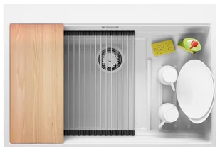 Zlewozmywak granitowy jednokomorowy + wkładka ociekowa gratis Oslo 80 Max Step Multilevel kolor Biały. Baterie kuchenne i syfon do wyboru. Primagran - Zlewozmywaki - miniaturka - grafika 1