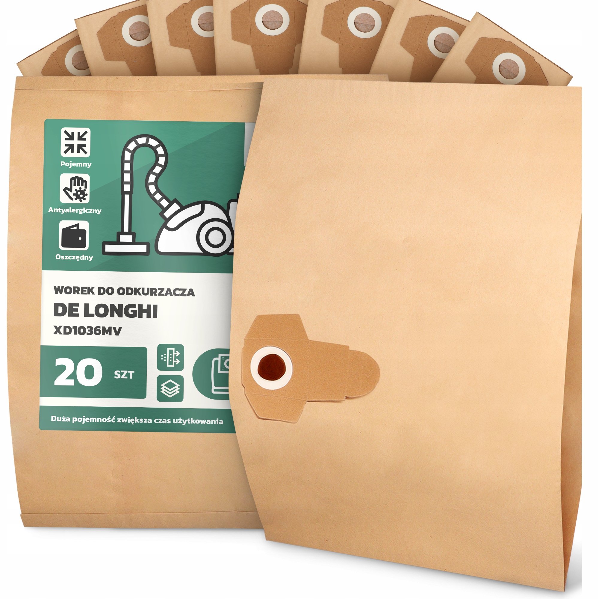 20x Worek do Odkurzacza de Longhi XD1036MV Papierowy 2-Warstwy Worki 2A