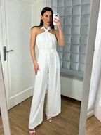 Kombinezony - Kombinezon Vivien biały elegancki z szerokimi spodniami polska produkcja - PERFE - miniaturka - grafika 1