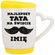 Kubki - Kubek Ucho Serce z Pokrywką Żółta Prezent dla Najlepszego TATY IMIĘ Wzory - miniaturka - grafika 1