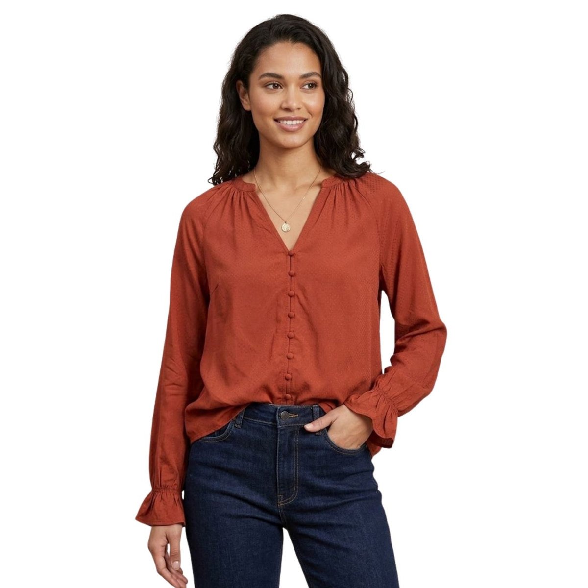 Bluzka damska Vila Vilmea V-Neck prosta brązowa ze wzorem-M