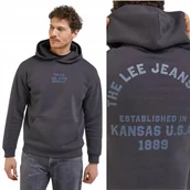 Bluzy męskie - Lee RELAXED HOODIE Washed LUŹNA CZARNA BLUZA Z KAPTUREM KANGURKA HAFT S - miniaturka - grafika 1