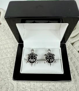 SPINKI DO MANKIETÓW koszuli żółw żółwie czarne - Spinki do mankietów i krawatów - miniaturka - grafika 1