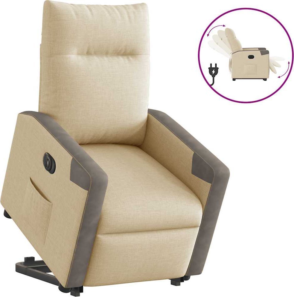 Podnoszony fotel masujący, elektryczny, rozkładany, kremowy