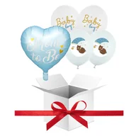 Baby shower i roczek - Balony z HELEM na Baby Shower 'Mom to be, baby boy' niebieski + Pudełko prezentowe 50x50x50cm + karteczka z Twoimi życzeniami - miniaturka - grafika 1