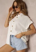 Koszule damskie - Biała Zapinana Koszula z Krótkim Rękawem Corania - miniaturka - grafika 1