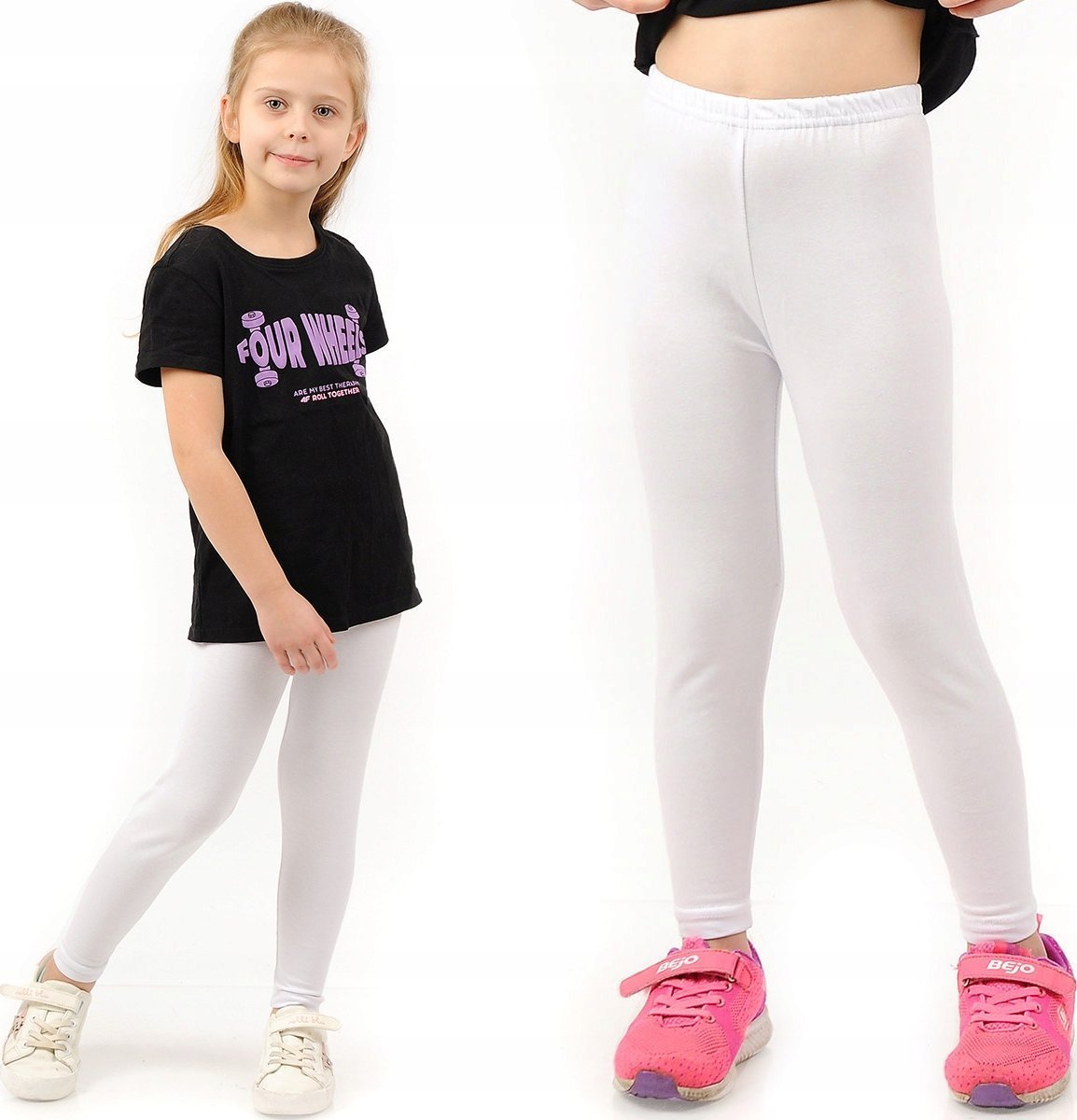 Elastyczne Legginsy Bawełniane Klasyczne Getry Polskie Białe 104