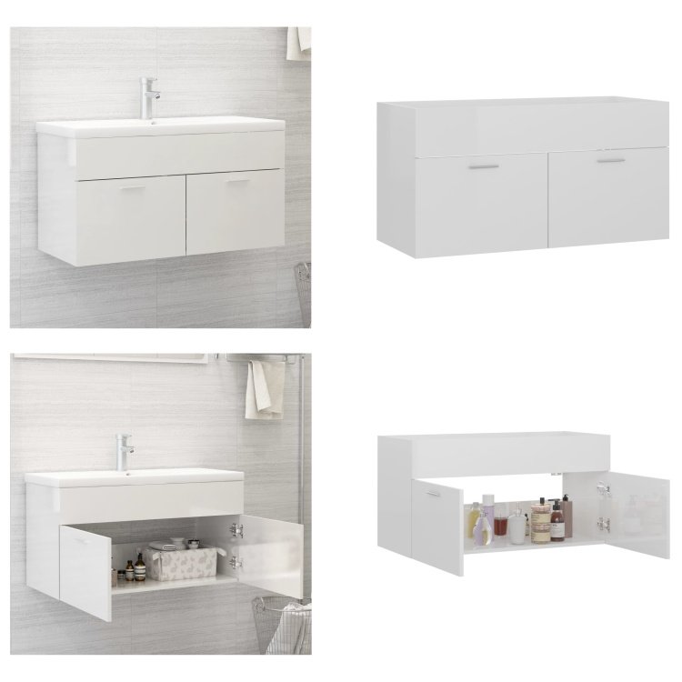 vidaXL Szafka podumywalkowa biały wysoki połysk 90x38,5x46cm - Szafka łazienkowa - Szafki łazienkowe - Szafka - Szafki