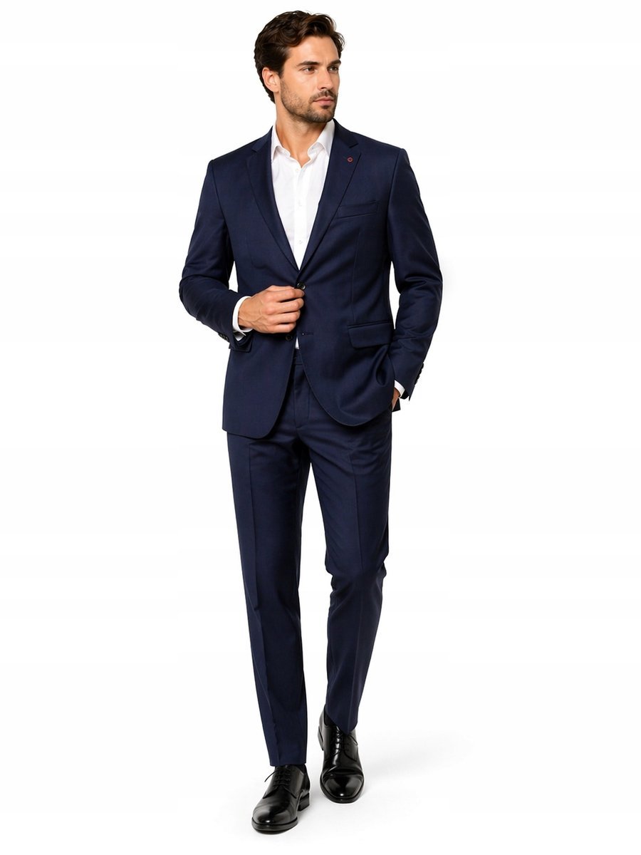 Elegancki garnitur męski - granatowy/niebieski, 265slim fit 52/176