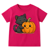 Koszulki dla dziewczynek - Fuksjowa koszulka dla dziewczynki z dynią - WZÓR kotdynia83 - miniaturka - grafika 1