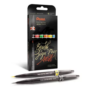 Pentel Pisaki artystyczne 6kol podstawowych Artist Brush Sign Pen - Flamastry - miniaturka - grafika 2