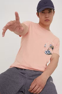 Koszulki męskie - Jack & Jones t-shirt bawełniany kolor różowy z nadrukiem - grafika 1