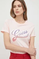 Koszulki sportowe damskie - Guess t-shirt bawełniany kolor różowy - miniaturka - grafika 1