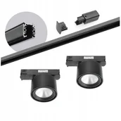 Lampy sufitowe - Zestaw szynowy 3 fazowy szyna 2m, 2x Led 10W Czarny kompletny zestaw - miniaturka - grafika 1