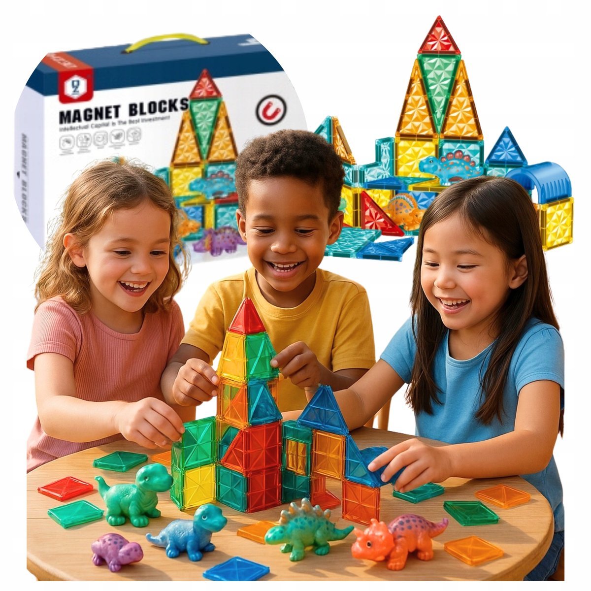 Klocki Magnetyczne Konstrukcyjne Zestaw 3d Edukacyjne Duże 45 El 147a