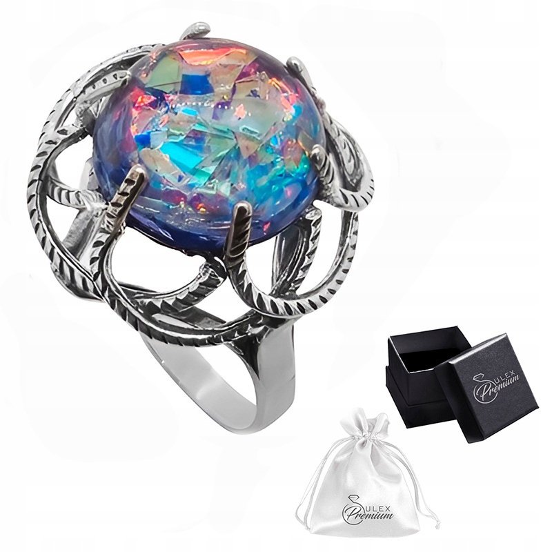 Pierścionek srebrny pr. 925 Elegancki Hipnotyzujący Opal Tęczowy r. 17
