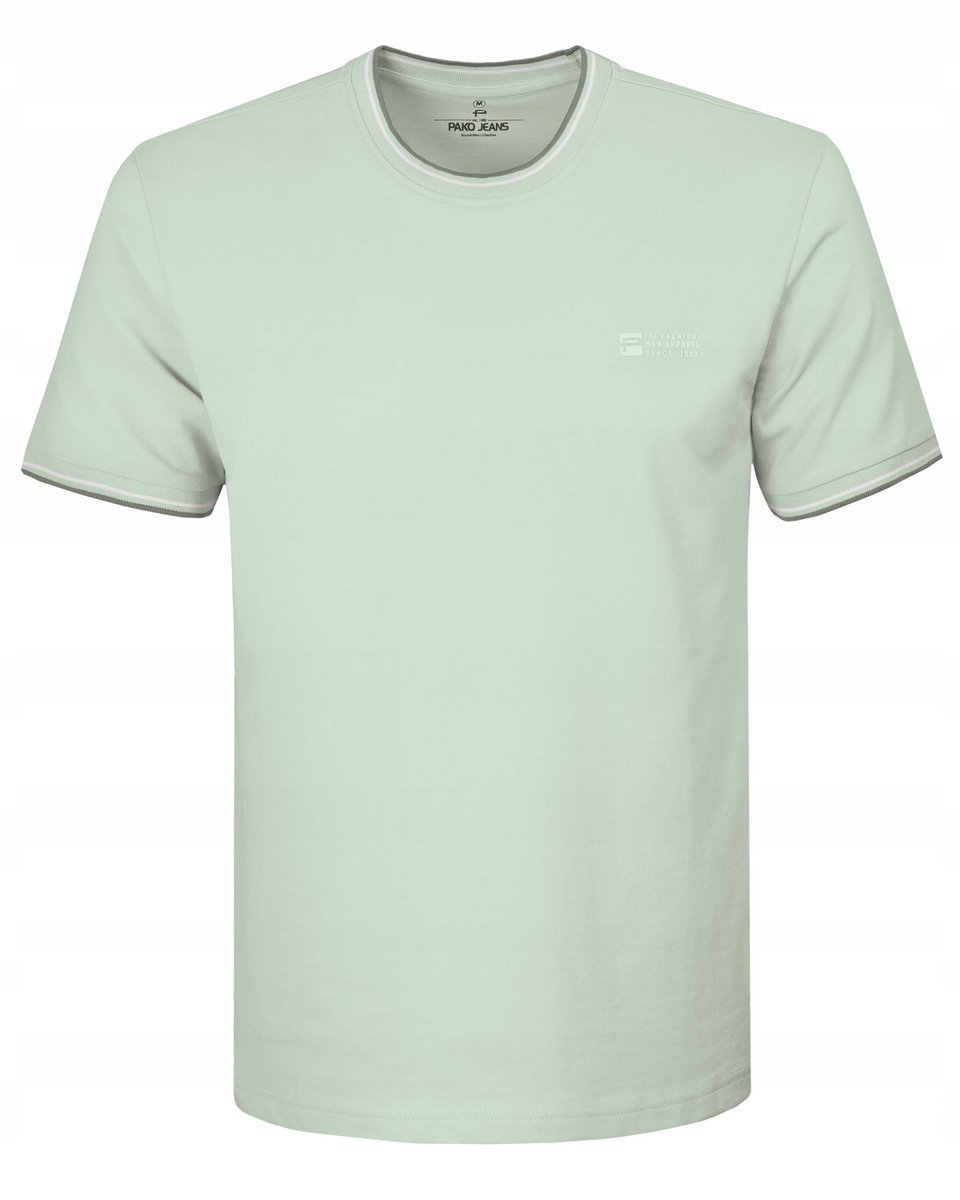 T-SHIRT Męski LATE Elegancka Koszulka MIĘTOWA Bawełna Pika 3XL Pako Jeans