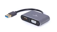 Adaptery i przejściówki - GEMBIRD A-USB3-HDMIVGA-01 Adapter z USB 3.0 na HDMI + VGA szary - miniaturka - grafika 1