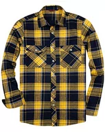 Koszule męskie - siliteelon Koszula flanelowa męska bawełniana koszula w kratkę Męska koszula z długim rękawem Regular Fit Casual Plaid Shirt, Żółty-czarny, M - miniaturka - grafika 1