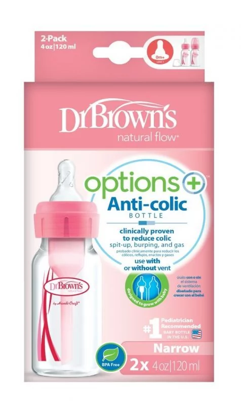 Dr Browns HANDI-CRAFT butelka antykolkowa standardowa OPTIONS wąska szyjka 2 x 120 ml różowa