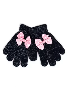 Rękawiczki dla dzieci - Rękawiczki Dziewczęce Pięciopalczaste Z Kokardką Czarne 16 Cm - grafika 1