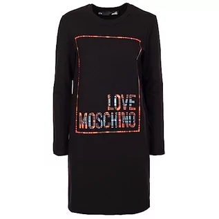 Sukienki - Love Moschino Damska sukienka o regularnym kroju z wyciętym logo z błyszczącym nadrukiem, czarny, 38 - grafika 1