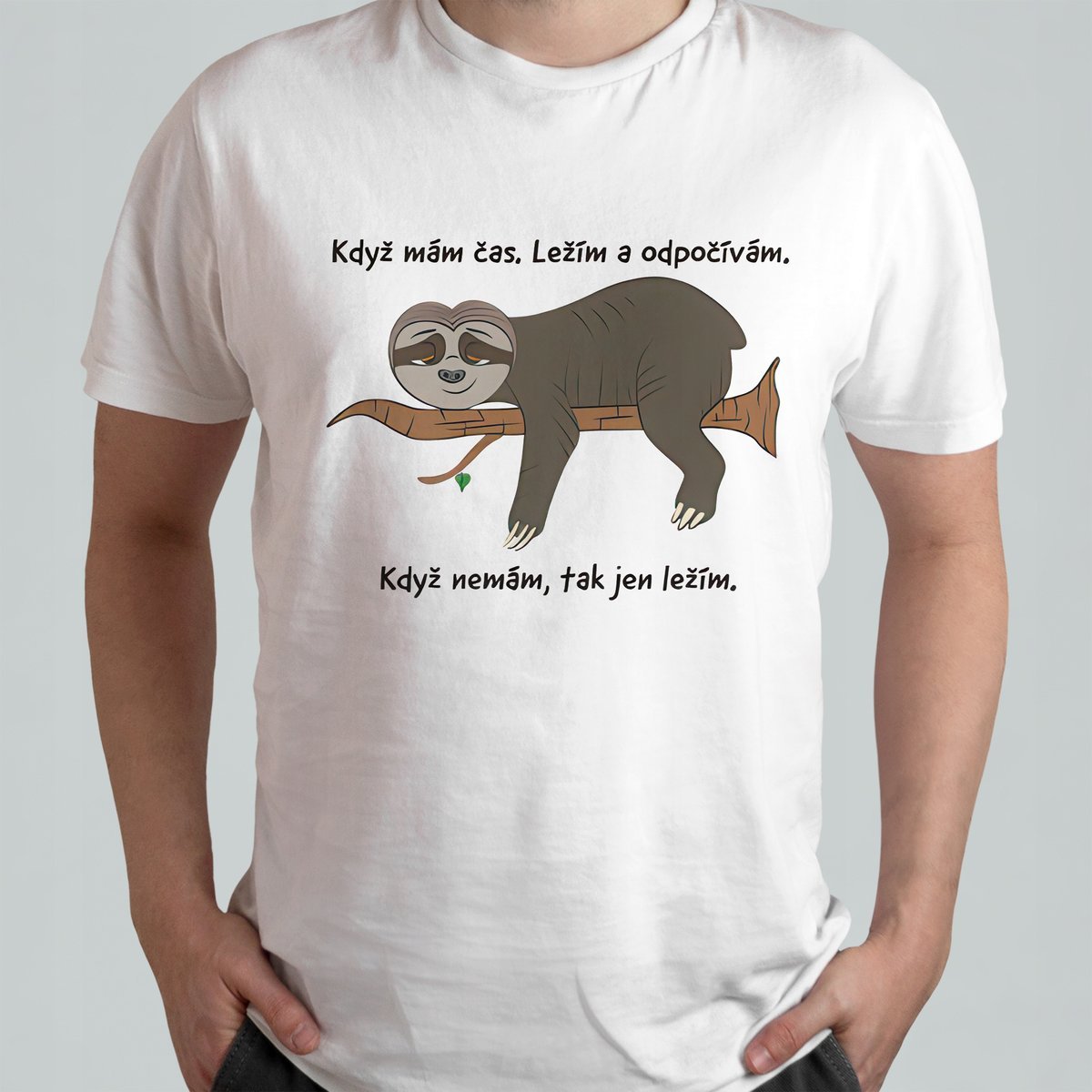 ŚWIĄTECZNA KOSZULKA MĘSKA ŚMIESZNA T-SHIRT Napis Leniwiec Żart Czechy r. L