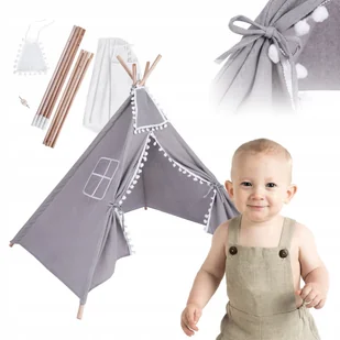 PRIMABOBO Namiot TIPI dla dzieci Duży 110x110cm Szary TEEPEE wigwam - Namioty i tipi dla dzieci - miniaturka - grafika 1