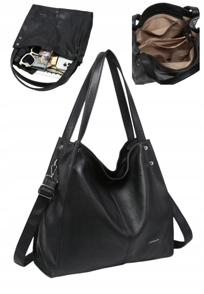 Pojemna Torebka Shopperka Damska na Ramię LUIGISANTO Format A4 Czarna