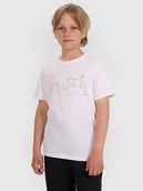 Koszulki dla chłopców - 4F T-shirt regular z nadrukiem chłopięcy - biały 122 (6-7 lat) - miniaturka - grafika 1