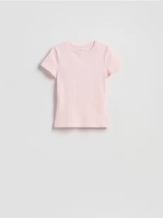 Reserved - Bawełniany t-shirt slim fit - pastelowy róż - Koszulki i topy damskie - miniaturka - grafika 1